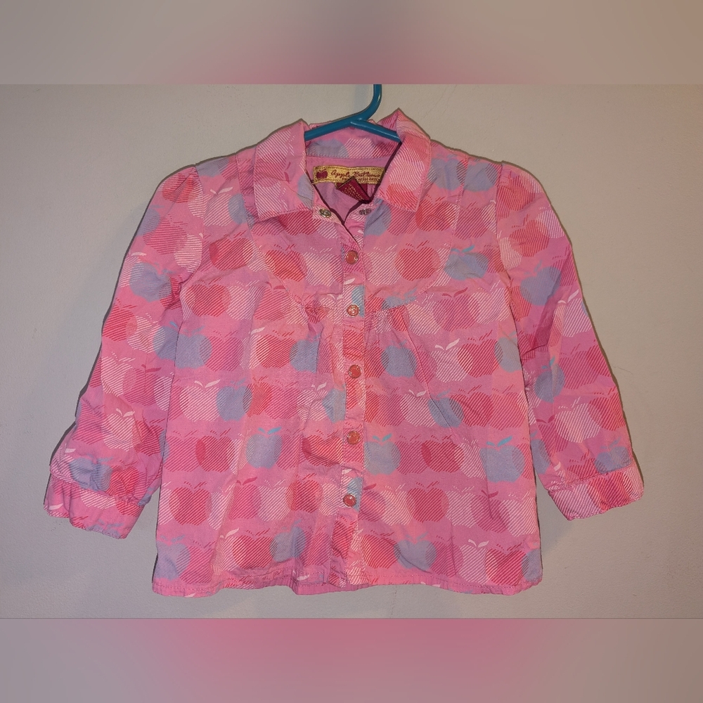 🍎 Vintage Y2K Apple Bottoms Pink Blue Western Style Snap Front Shirt 18 Months